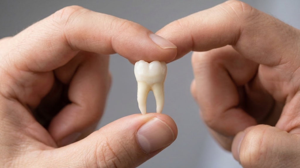 Mostrando un diente golpeado sacado Natudental Montequinto