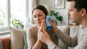 Mujer con diente golpeado sacado Natudental Montequinto