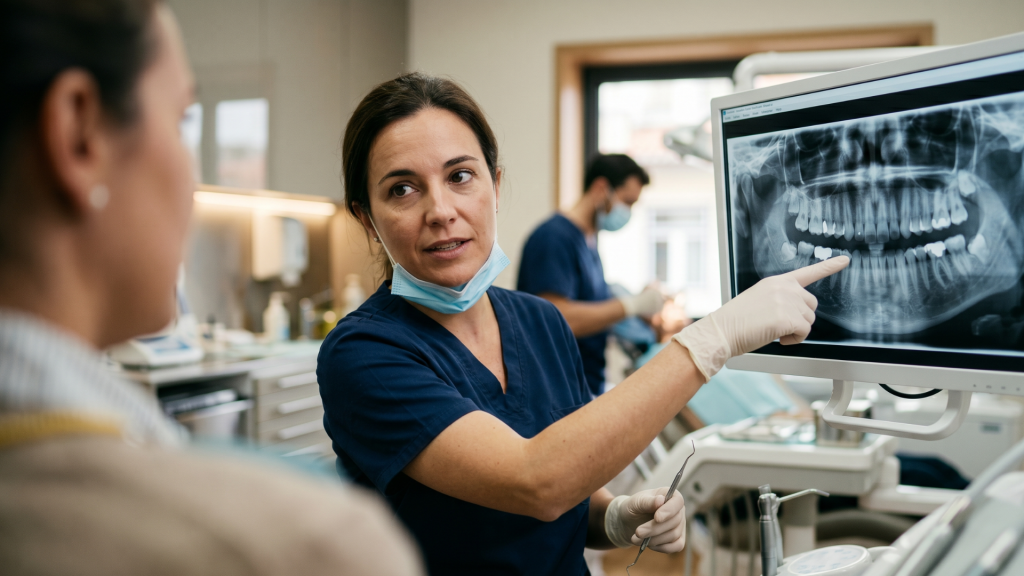Dentista enseñando Radiografía en una Revisión Dental Natudental Montequinto