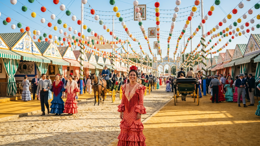 Mujer joven vestida de gitana con Sonrisa Perfecta Feria De Abril Sevilla Natudental Montequinto