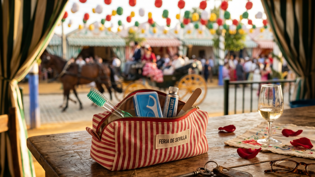 Primer plano de neceser con productos para tener una Sonrisa Perfecta Feria De Abril Sevilla Natudental Montequinto