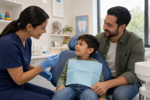 Fotografia de niño con caries en dientes de leche Natudental Villamartin