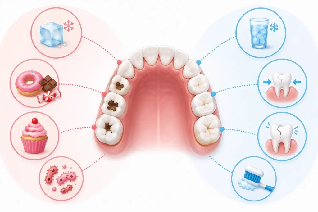 Infografia de caries o sensibilidad dental Natudental